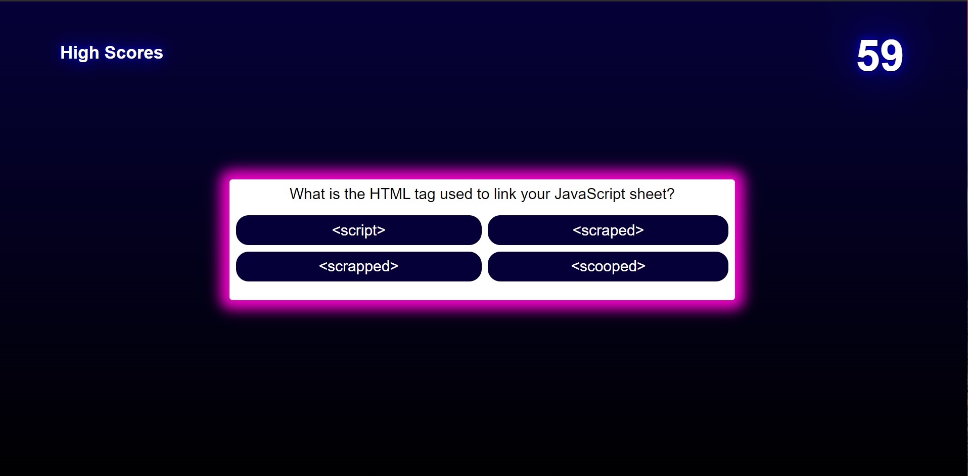 screenshot of Code Quiz project