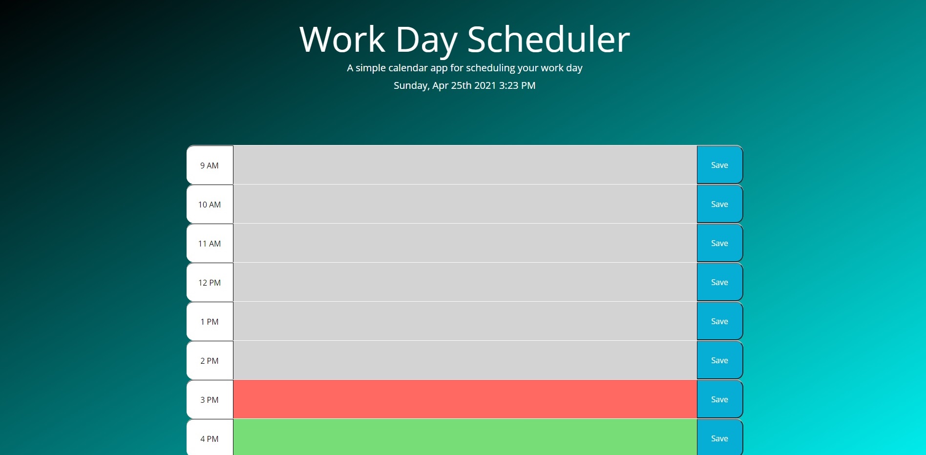 screenshot of Day Planner project